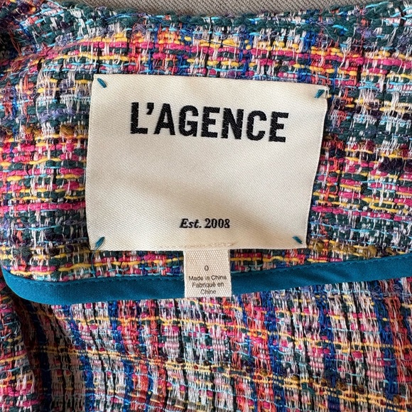 L'AGENCE Colorful Tweed Belted Blazer Coat - Picture 3 of 7